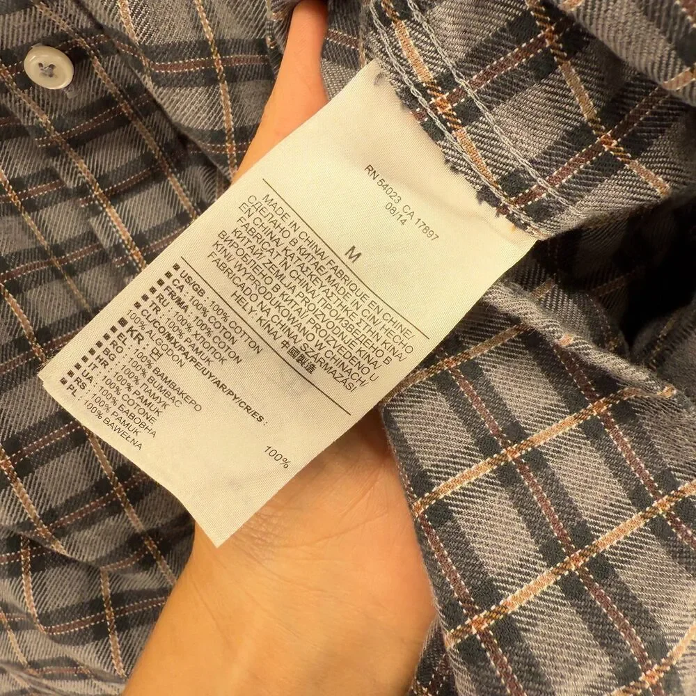 Banana Republic Shirt Men M Medium Gray Plaid Button Up Collared Long Sleeve